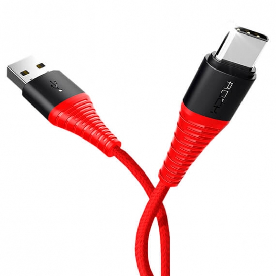Кабель ROCK Hi-Tensile USB to Type-C (3A Charge & Sync round Cable) 100cm (Красный / Red)
