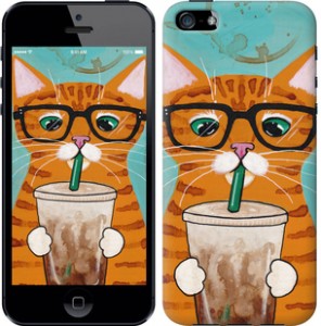 Чехол Зеленоглазый кот в очках для iPhone 5S