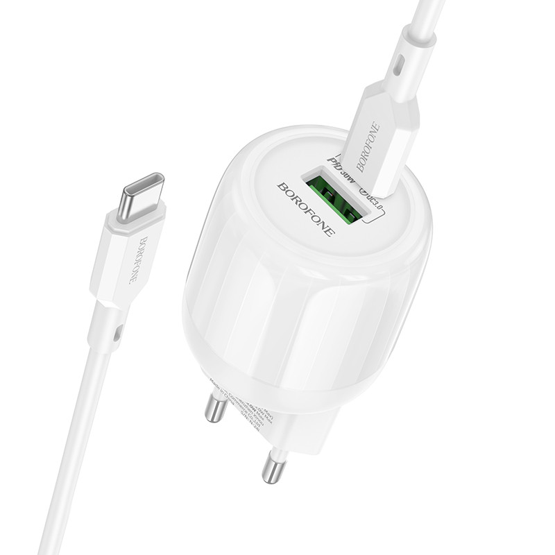 МЗП Borofone BA94A Lustrous PD30W+QC3.0 (1USB-A/1C) + кабель Type-C to Type-C (White)