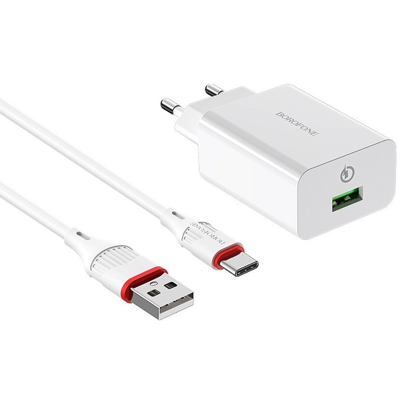 СЗУ Borofone BA21A Long journey QC3.0 3A (1USB-A) + кабель USB to Type-C (Белый)