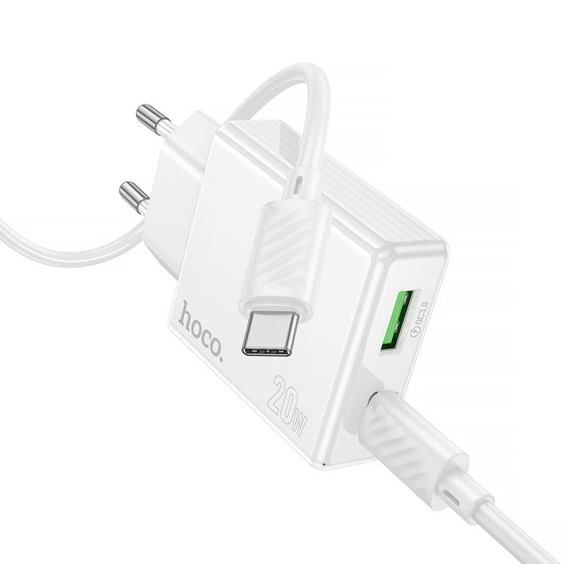 Фото СЗУ Hoco C142A Direct PD20W+QC3.0 (1USB-A/1C) + кабель Type-C to Type-C (White) на vchehle.ua