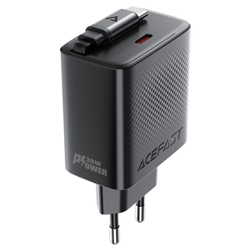 Фото СЗУ Acefast A110 GaN With Retractable Cable Type-C PD30W (1USB-C) (Black) на vchehle.ua