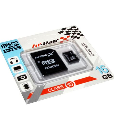 

Мапа пам'яті Hi-Rali microSDHC 16 GB Card Class 10 + SD adapter (Чорний) 56401