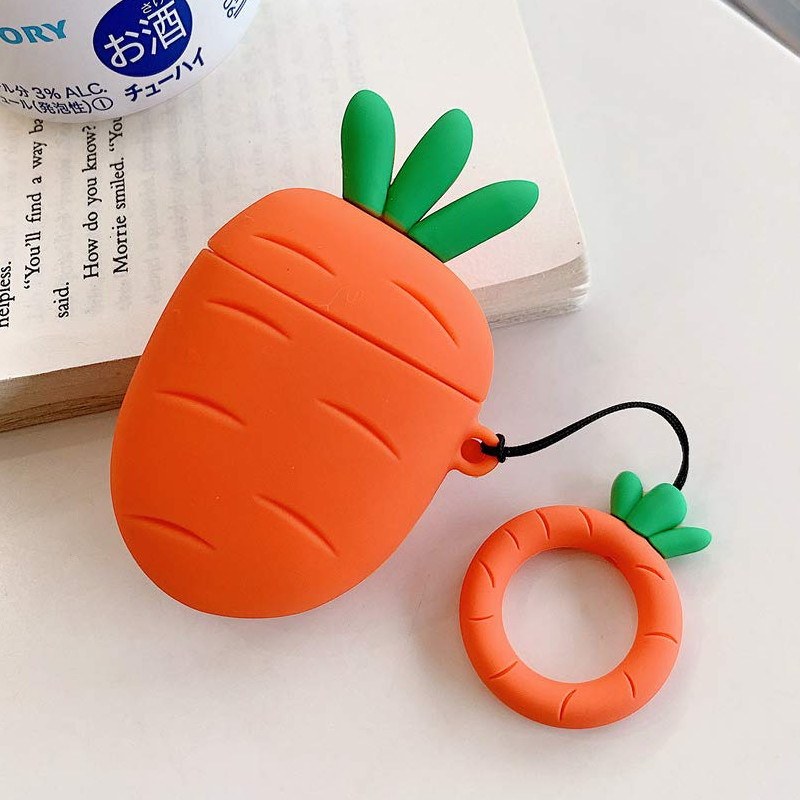 Силиконовый футляр Smile Fruits series для наушников AirPods 1/2 + кольцо (Carrot) в магазине vchehle.ua