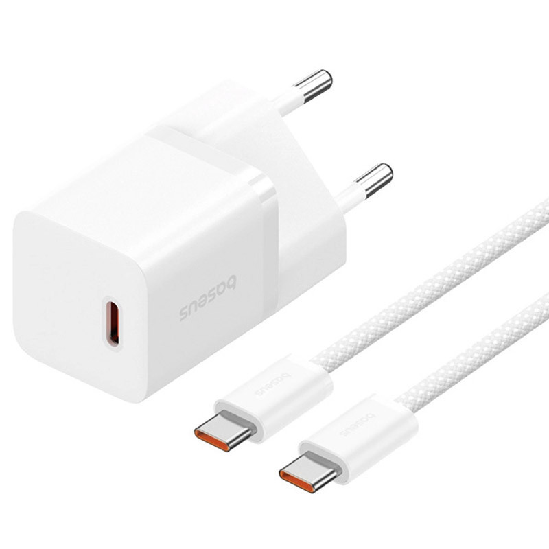МЗП Baseus GaN5 Fast Charger (mini) 30W (1USB-C) + кабель Type-C to Type-C (P10110902) (Moon White)