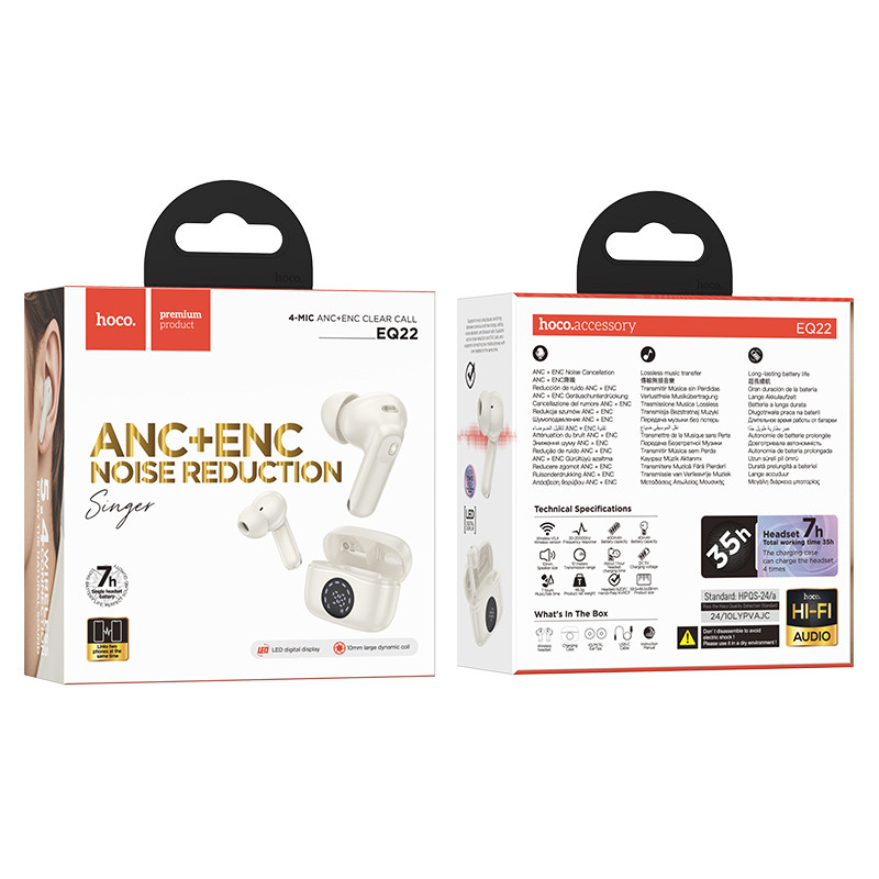 Фото Беспроводные TWS наушники Hoco EQ22 Singer ANC+ENC (Cloudy white) в магазине vchehle.ua