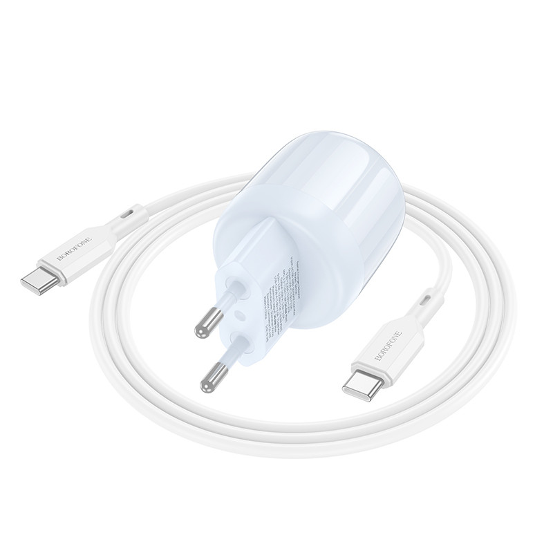 Фото МЗП Borofone BA93A Lustrous PD20W+QC3.0 (1USB-A/1C) + кабель Type-C to Type-C (Blue) на vchehle.ua