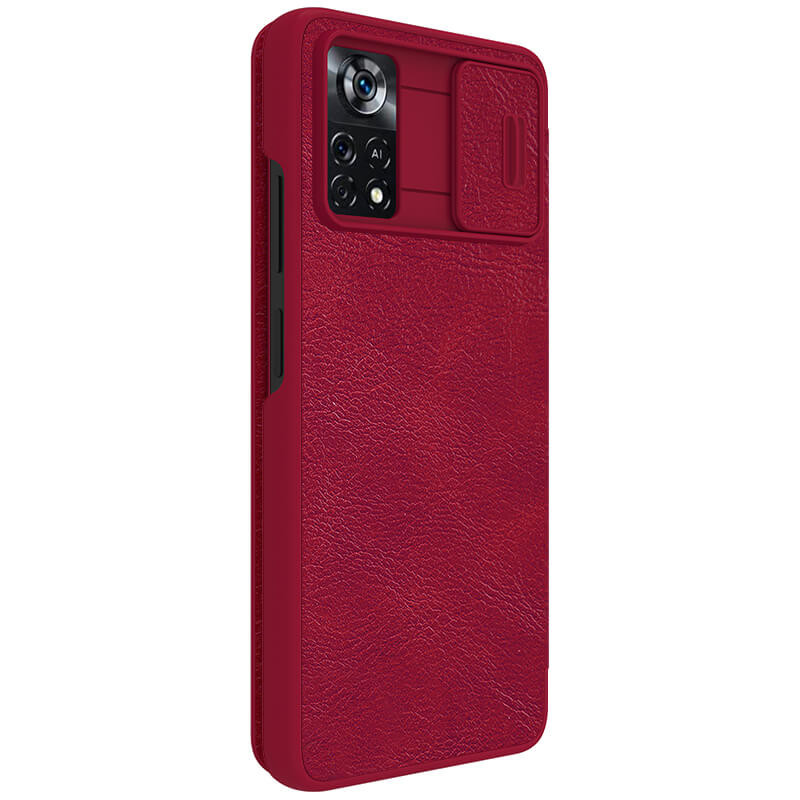 Кожаный чехол (книжка) Nillkin Qin Pro Camshield для Xiaomi Poco X4 Pro 5G (Красный) в магазине vchehle.ua
