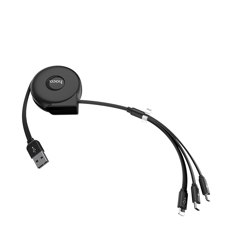 Фото Дата кабель Hoco U50 3in1 Lightning-microUSB-Type-C (1m) (Черный) на vchehle.ua