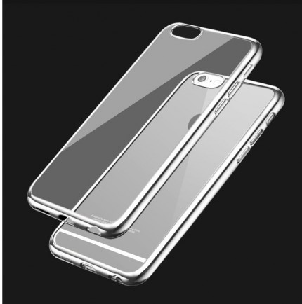 Прозорий силіконовий чохол на Apple iPhone 6/6s (4.7") з глянсовою окантовкою (Срібний)