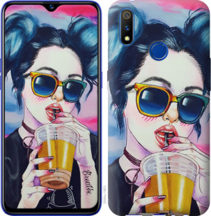 Чехол Арт-девушка в очках для Realme 3 Pro
