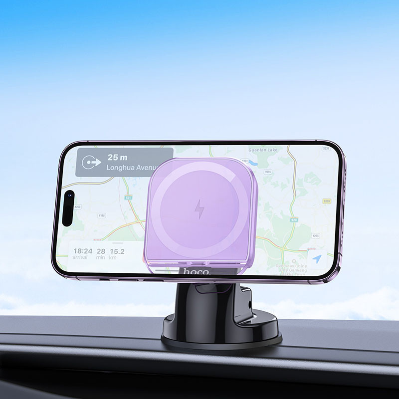 Фото Автодержатель с БЗУ Hoco HW18 Crystal (center console) (Romantic purple) в магазине vchehle.ua