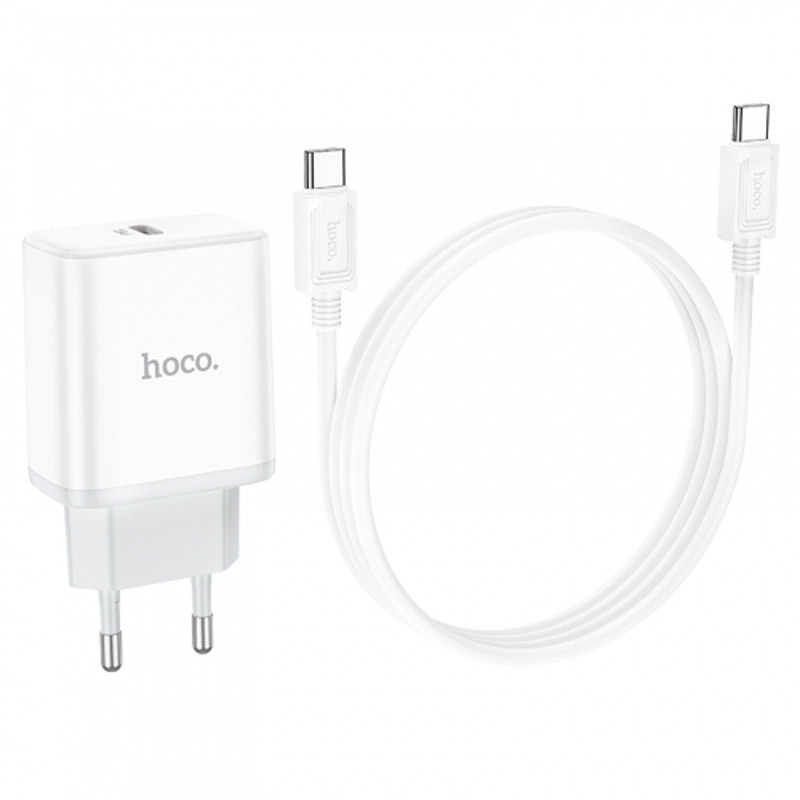 Фото СЗУ Hoco C104A PD20W (1USB-C) + кабель Type-C to Type-C (White) на vchehle.ua