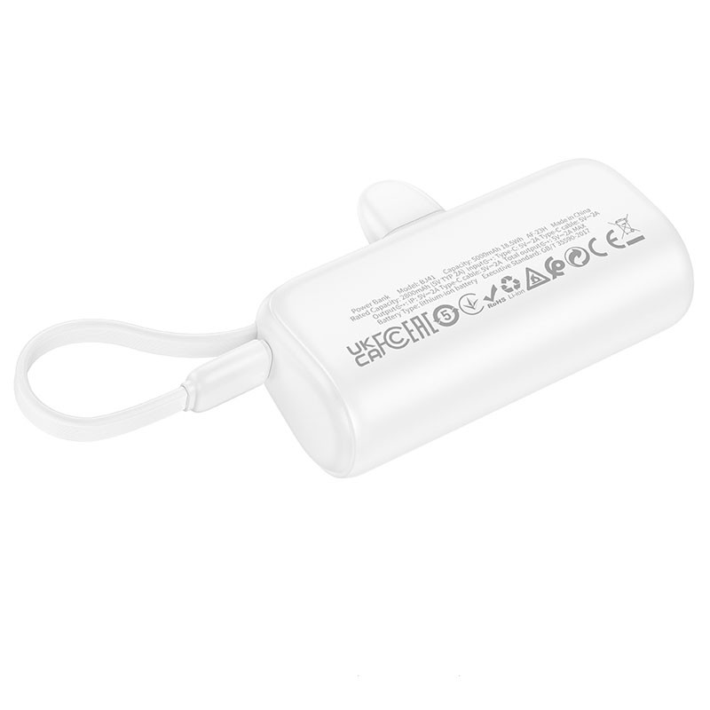 Фото Портативний ЗП Power Bank BOROFONE BJ41 Pocket with cable 5000 mAh (White) на vchehle.ua