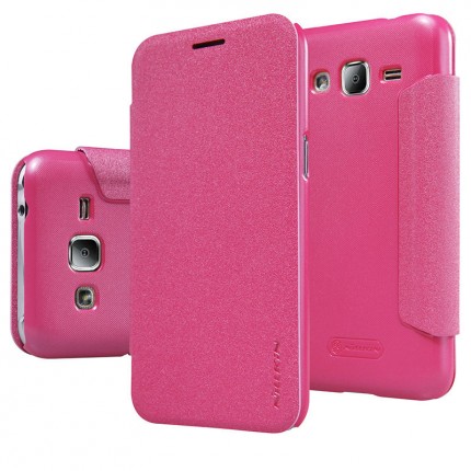 Кожаный чехол (книжка) Nillkin Sparkle Series для Samsung J200H Galaxy J2 Duos (Розовый)
