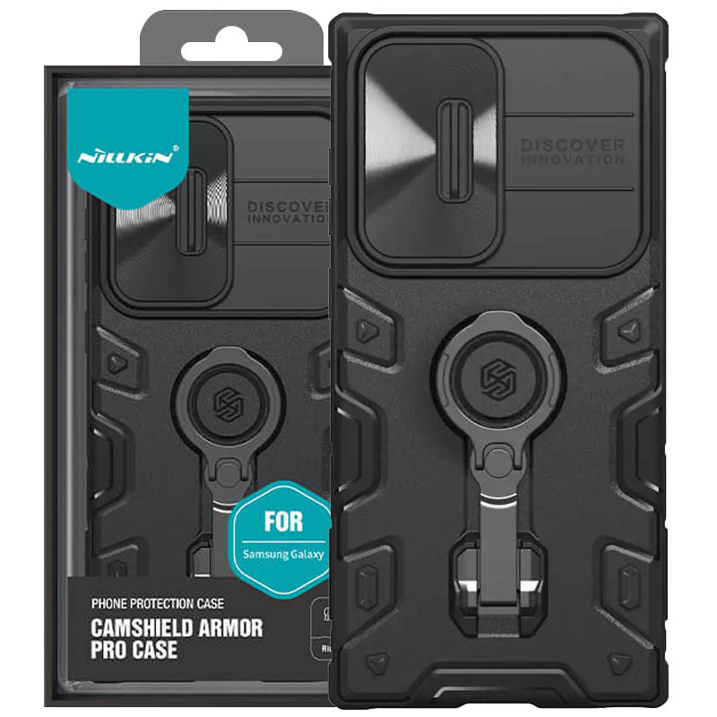 TPU+PC чохол Nillkin CamShield Armor Pro no logo (шторка на камеру) на Samsung Galaxy S23 Ultra (Чорний)