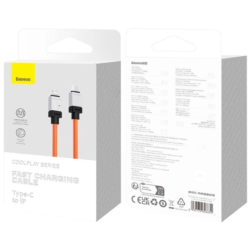 Фото Дата кабель Baseus CoolPlay Series Type-C to Lightning 20W (1m) (CAKW00000) (Orange) в маназині vchehle.ua