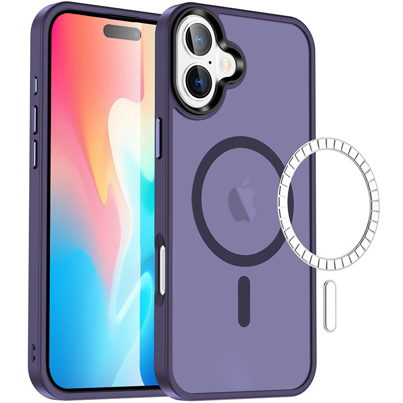 TPU+PC чехол Metal Buttons with  Magnetic Safe Colorful для Apple iPhone 16 Plus (6.7") (Темно-фиолетовый)