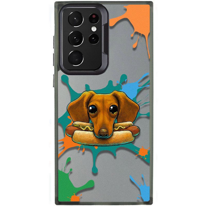 TPU+PC чехол TakiTaki Graffiti magic glow для Samsung Galaxy S21 Ultra (Sausage dog / Black)