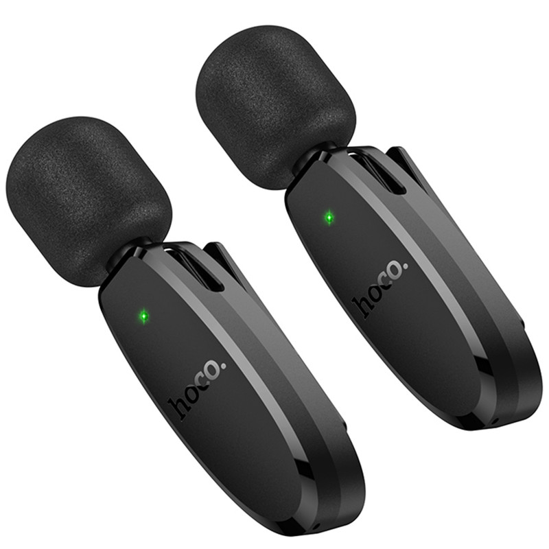Фото Петличний бездротовий мікрофон Hoco L15 Dual-mic clip-on wireless digital (Lightning/Type-C) (Black) в маназині vchehle.ua