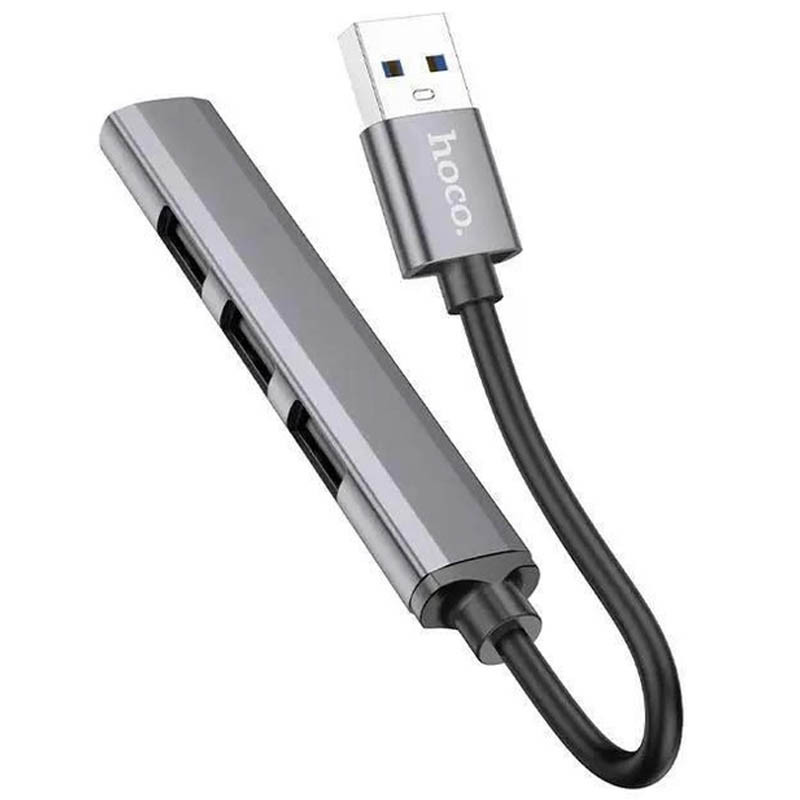 Фото Переходник Hoco HB26 4in1 (USB to USB3.0+USB2.0*3) (Metal gray) в магазине vchehle.ua