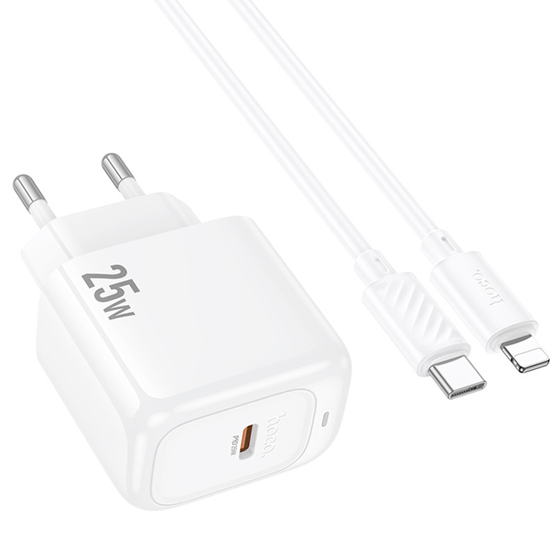 Фото МЗП Hoco CS53A Surplus PD25W (1USB-C) + кабель Type-C to Lightning (White) в маназині vchehle.ua