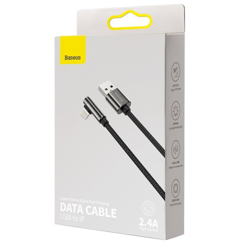 Фото Дата кабель Baseus Legend Series Elbow USB to Lightning 2.4A (2m) (CALCS-A01) (Black) в маназині vchehle.ua