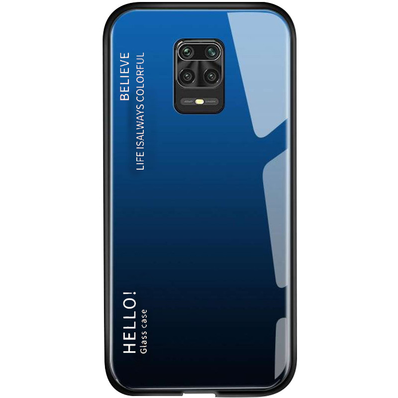 TPU+Glass чехол Gradient HELLO для Xiaomi Redmi Note 9s / Note 9 Pro / Note 9 Pro Max (Синий / Черный)