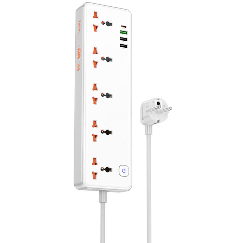 Подовжувач Hoco AC14A Rico PD30W (3USB-A/1C/5xSocket) (1.5m) (White)