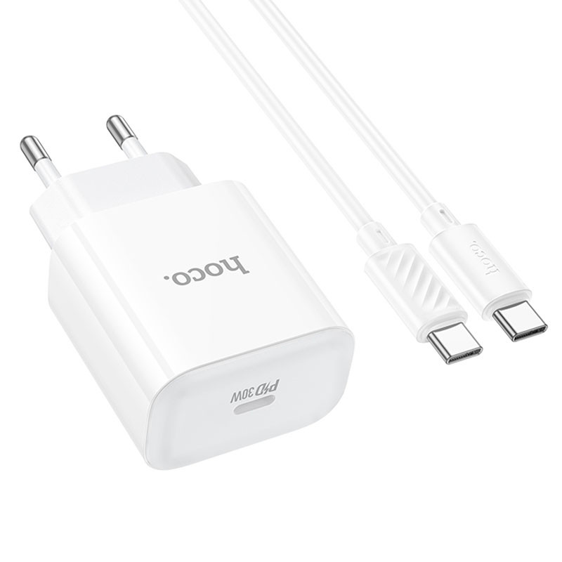 Фото СЗУ Hoco C76A Pro Majestic PD30W (1USB-C) + кабель Type-C to Type-C (White) на vchehle.ua