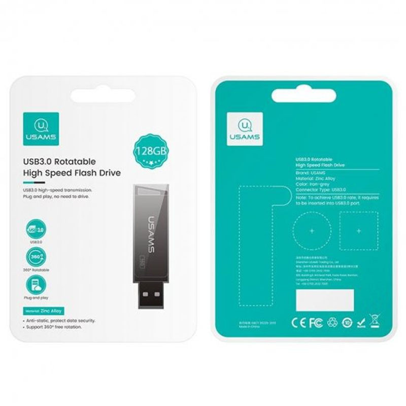 Заказать Флеш накопитель USAMS US-ZB197 USB3.0 Rotatable High Speed Flash Drive 128 Gb (Iron-grey) на vchehle.ua