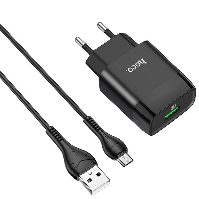 МЗП Hoco C72A Glorious 2.1A (1USB-A) + кабель USB to MicroUSB (Чорний)