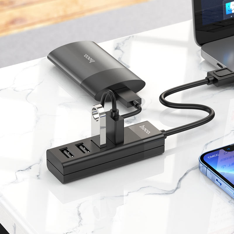 Купити Перехідник Hoco HB25 Easy mix 4in1 (USB to USB3.0+USB2.0*3) (Чорний) на vchehle.ua