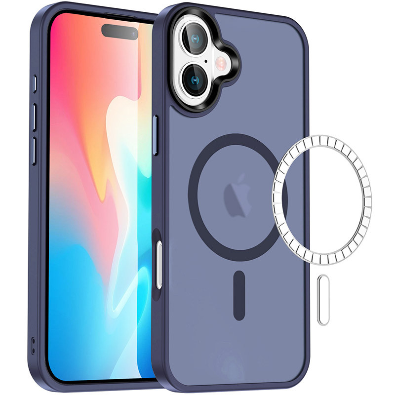 TPU+PC чехол Metal Buttons with  Magnetic Safe Colorful для Apple iPhone 16 Plus (6.7") (Синий / Navy Blue)