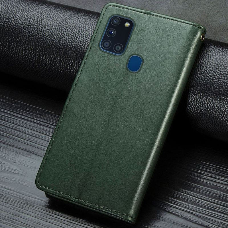 Шкіряний чохол-книжка GETMAN Gallant (PU) для Samsung Galaxy A21s (Зелений) в магазині vchehle.ua