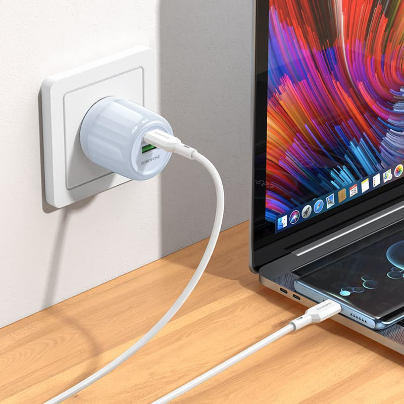 Фото МЗП Borofone BA94A Lustrous PD30W+QC3.0 (1USB-A/1C) (Blue) в маназині vchehle.ua