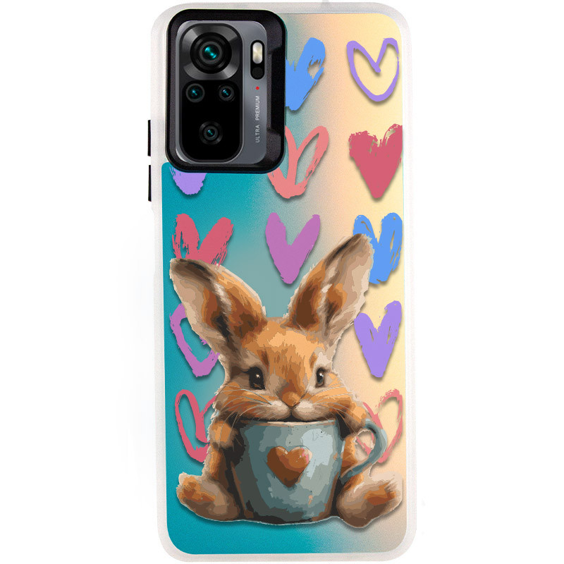 TPU+PC чехол TakiTaki Love magic glow для Xiaomi Redmi Note 10 / Note 10s (Sweet rabbit / Pink / Purple)