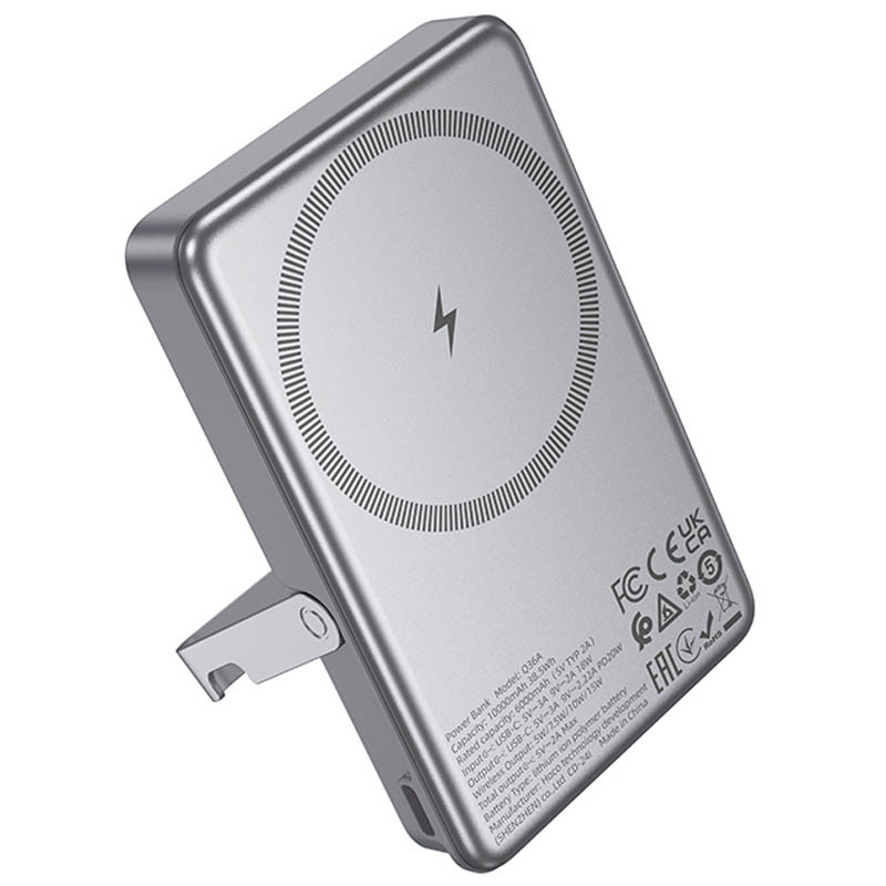 Портативное ЗУ Power Bank Hoco Q36A Sunlight magnetic suction+holder PD20W с БЗУ 10000 mAh (Metal grey) в магазине vchehle.ua