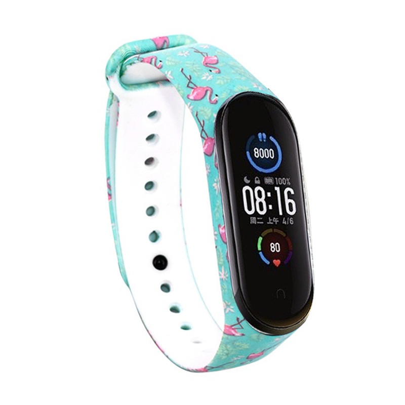 

Силіконовий ремінець з малюнком для Xiaomi Mi Band 5 / 6 (Фламінго / Бірюзовий) 926011