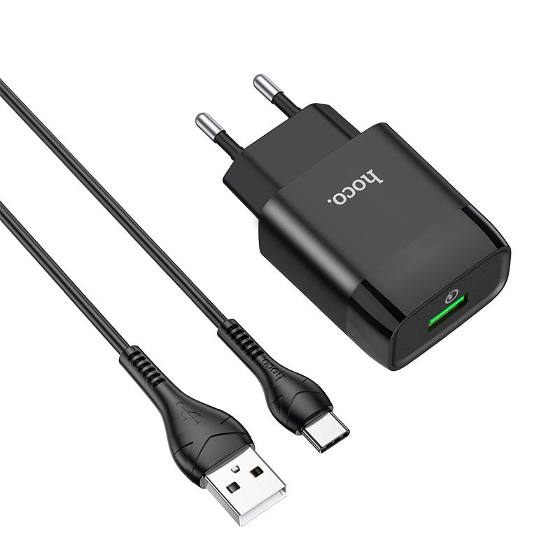 СЗУ Hoco C72Q Glorious QC3.0 18W (1USB-A) + кабель USB to Type-C (Черный)