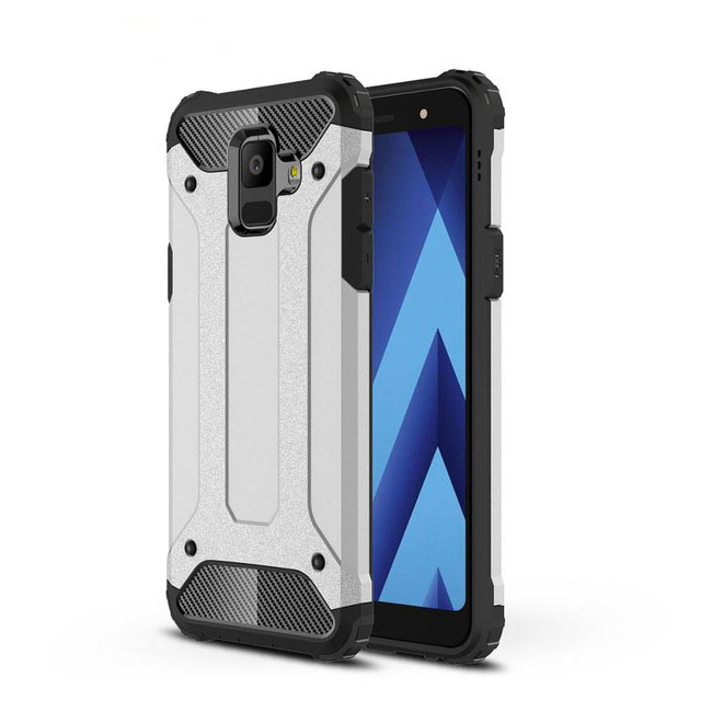 Бронированный противоударный TPU+PC чехол Immortal для Samsung Galaxy A6 Plus (2018) (Серебряный)