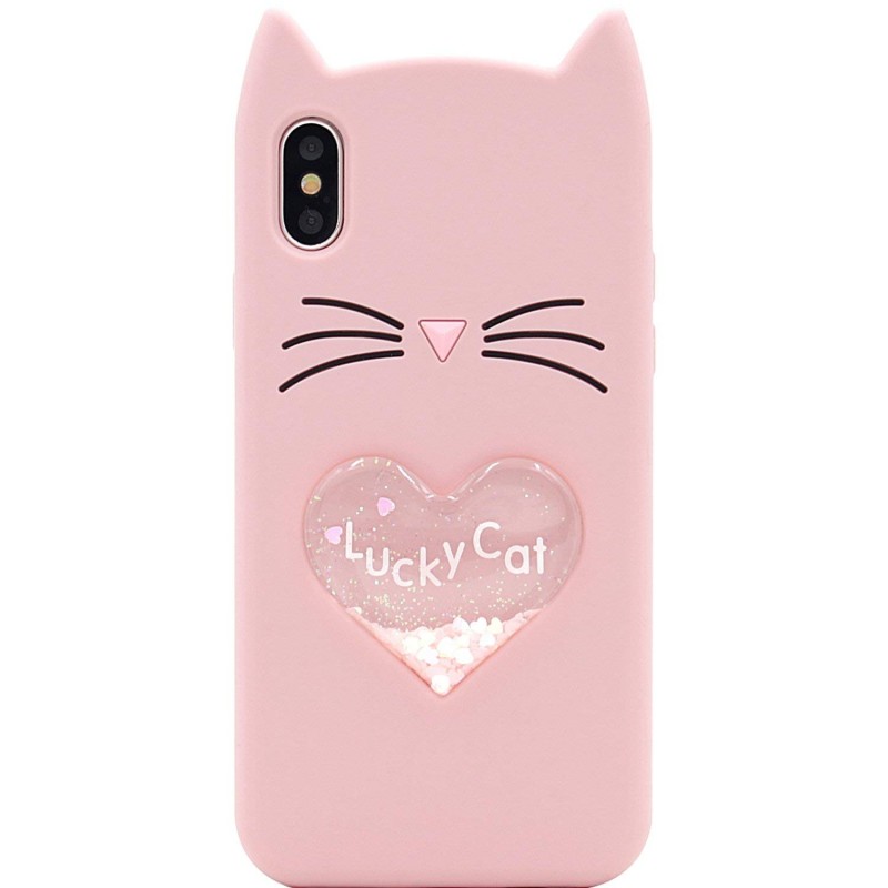 Силиконовый чехол Love Cat 3D для Apple iPhone X (5.8") (Розовый)