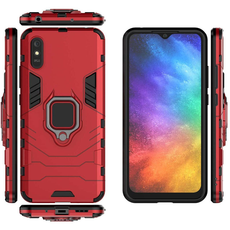 Фото Ударопрочный чехол Transformer Ring for Magnet для Xiaomi Redmi 9A (Красный / Dante Red) на vchehle.ua