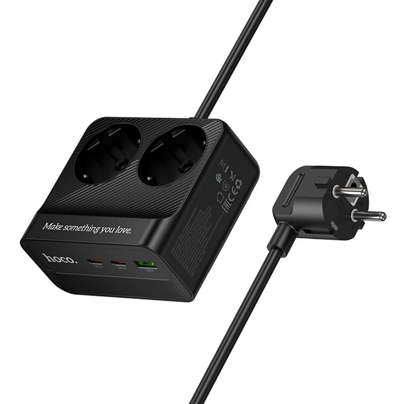 Фото Подовжувач Hoco AC27 Descanso (PD30W/2C/1A/2xSocket) (2m) (Black) в маназині vchehle.ua