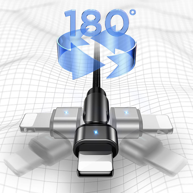 Фото Дата кабель USAMS US-SJ476 U60 Rotatable USB to Lightning (1m) (Чорний) на vchehle.ua