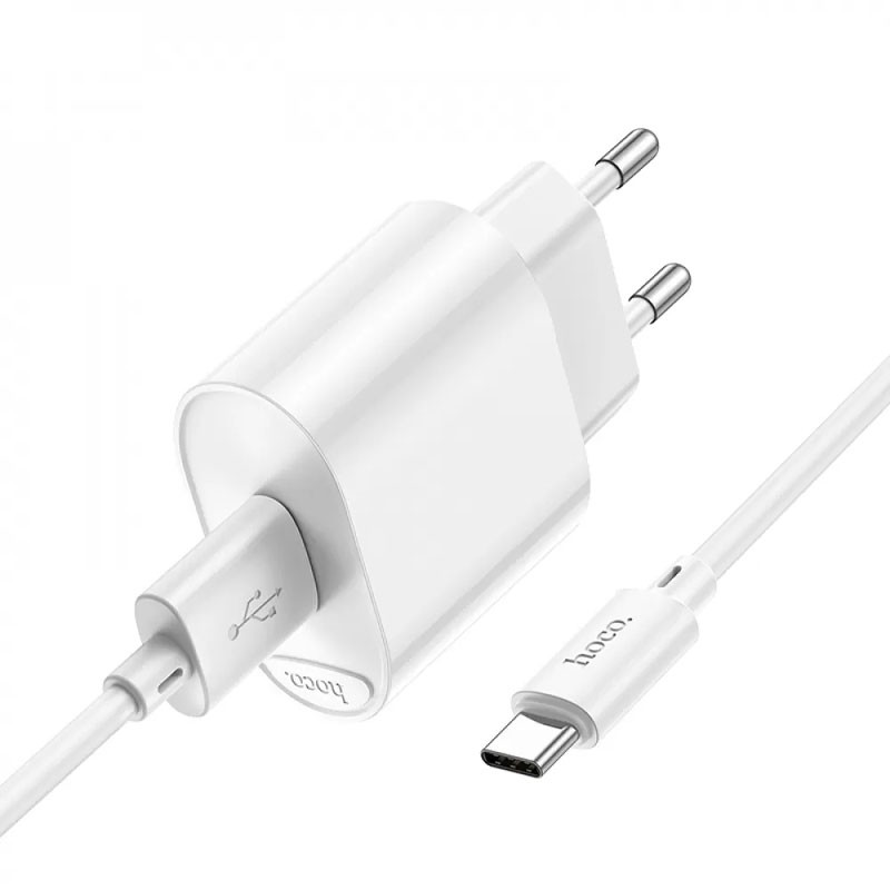 Фото СЗУ Hoco C109A Fighter QC3.0 18W (1USB-A) + кабель USB to Type-C (White) в магазине vchehle.ua