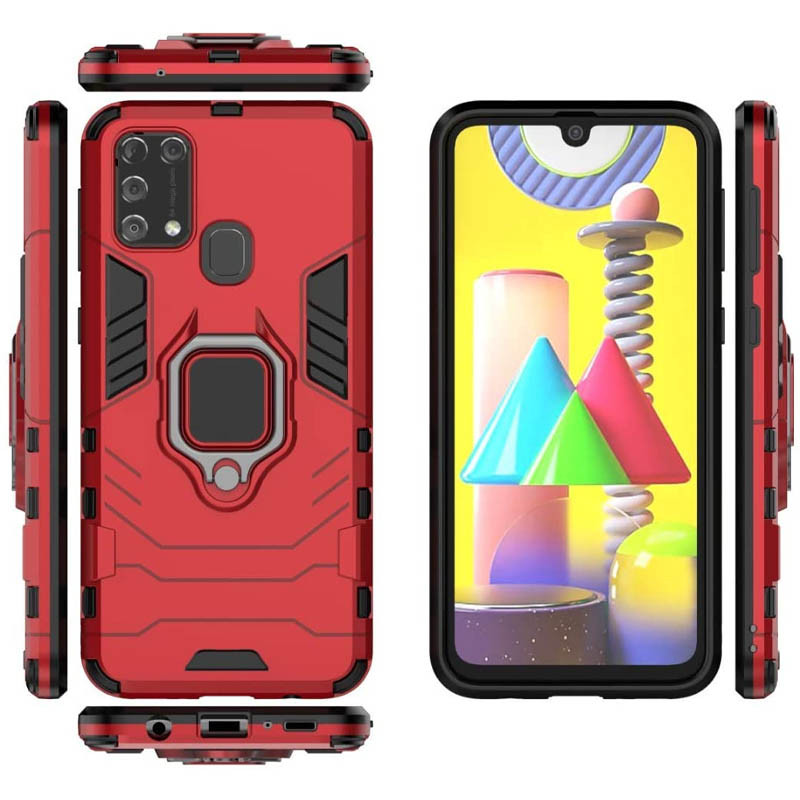 Фото #Ударопрочный чехол Transformer Ring for Magnet для Samsung Galaxy M31 (Красный / Dante Red) на vchehle.ua