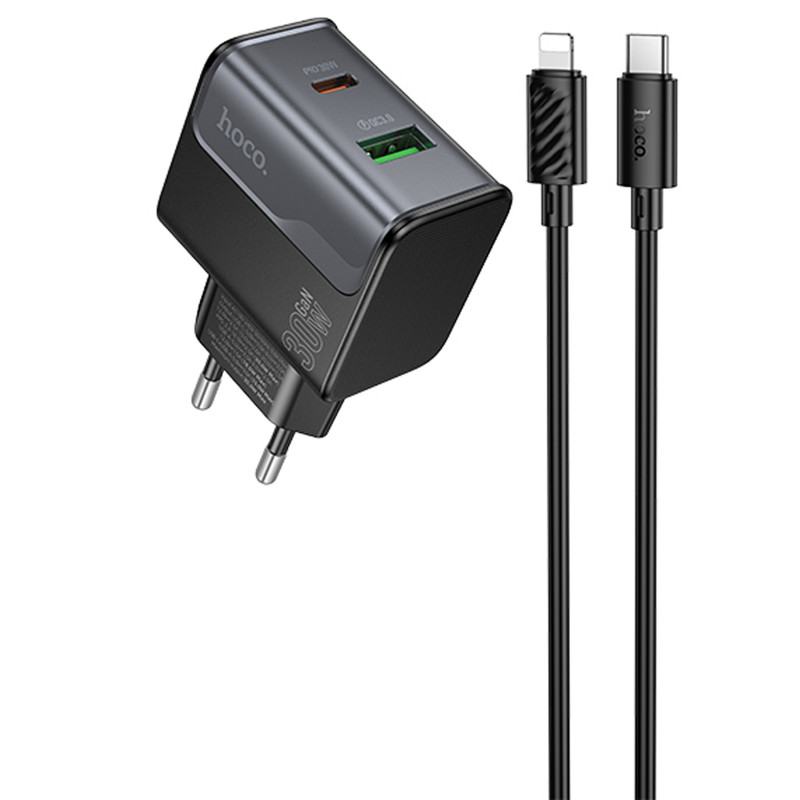 СЗУ Hoco CS73A Star Speed PD30W+QC3.0 (1USB-A/1C) + кабель Type-C to Lightning (Midnight Black)