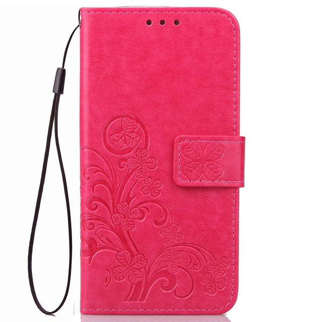 Кожаный чехол (книжка) Four-leaf Clover с визитницей для Sony Xperia X / Xperia X Dual (Розовый)