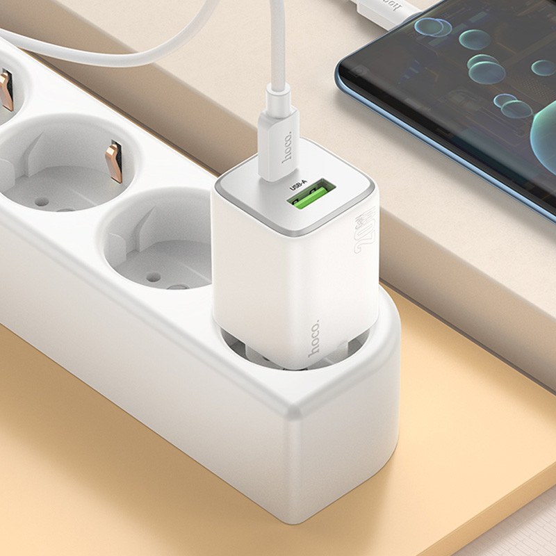 СЗУ Hoco N41 Almighty PD20W+QC3.0 (1USB-A/1C) + кабель Type-C to Type-C (White) в магазине vchehle.ua